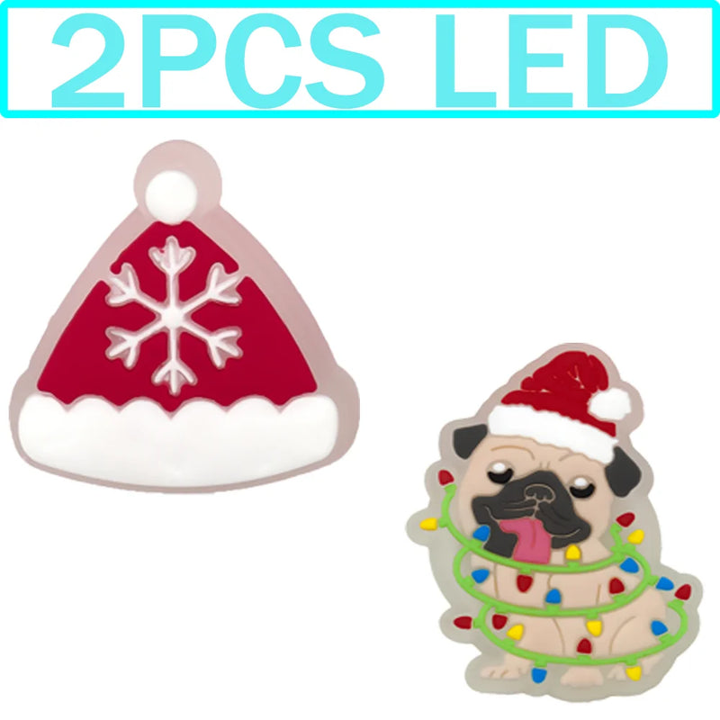 1-5PCS New Christmas LED Shoe Charms,Cute Santa Claus Cat & Dog Pin Accessories for Sandals,Shoe Clogs Buckle Christmas Gifts