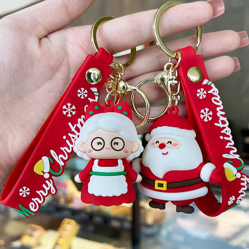 Santa Claus Couple Keychain Cute Cartoon Christmas Car Accessories Backpack Bag Phone Hanger Creative Gift Holiday Decoration