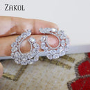 ZAKOL Fashion Clear Zircon Circle Shape Stud Earrings for Women Crystal Wedding Party Jewelry EP069