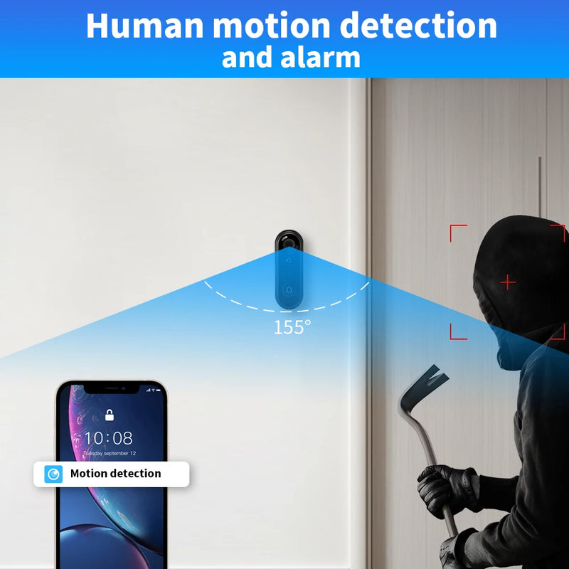 IP65 Waterproof Smart Home Security Doorbell with WiFi Connection Two-Way Audio Communication Outdoor Wireless WiFi Doorbell