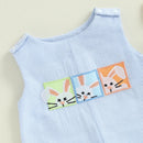 Easter Bunny Embroidered Sleeveless Rompers for Baby Boys and Girls - Adorable Striped Summer Bodysuits and Jumpsuits