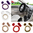 3Pcs/Set Winter Car Soft Wool Steering Wheel Cover Handbrake Warm Fur Case Gear Lever Sleeve Accessories Fashion Auto Interior