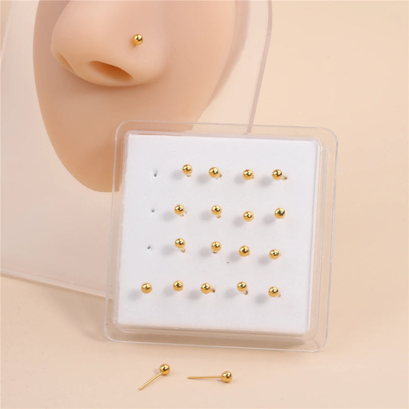 20PCS Straight Nose Studs Ring Tiny with Ball Beads for Women Nostril Piercing Jewelry Wholesale  Soft Bendable Pin