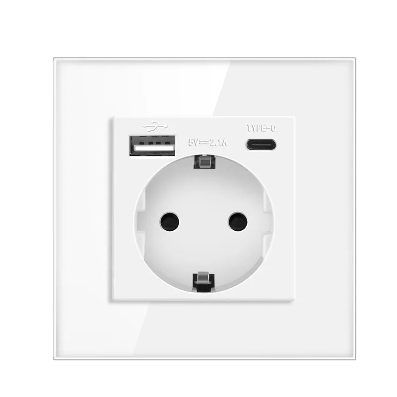 JHJCH wall crystal glass panel power socket plug has been grounded, 16a European standard power socket 86mm * 86mm