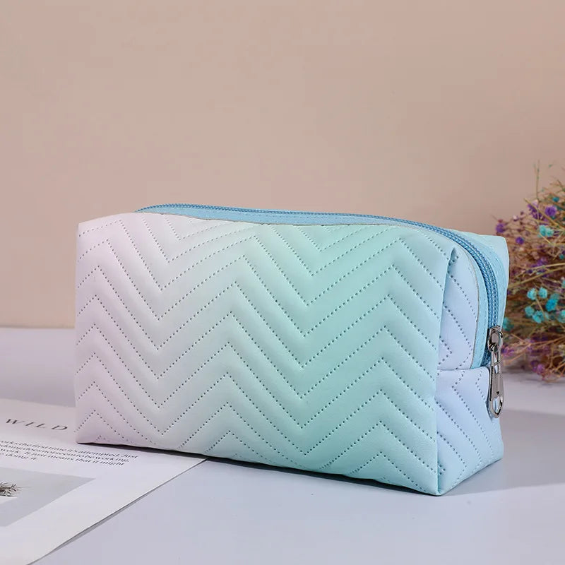 1 Pc Gradient ColorCosmetic Bag for Women Zipper Pu Leather Makeup Bag Pouch Travel Large Female Make Up Pouch Necessaries