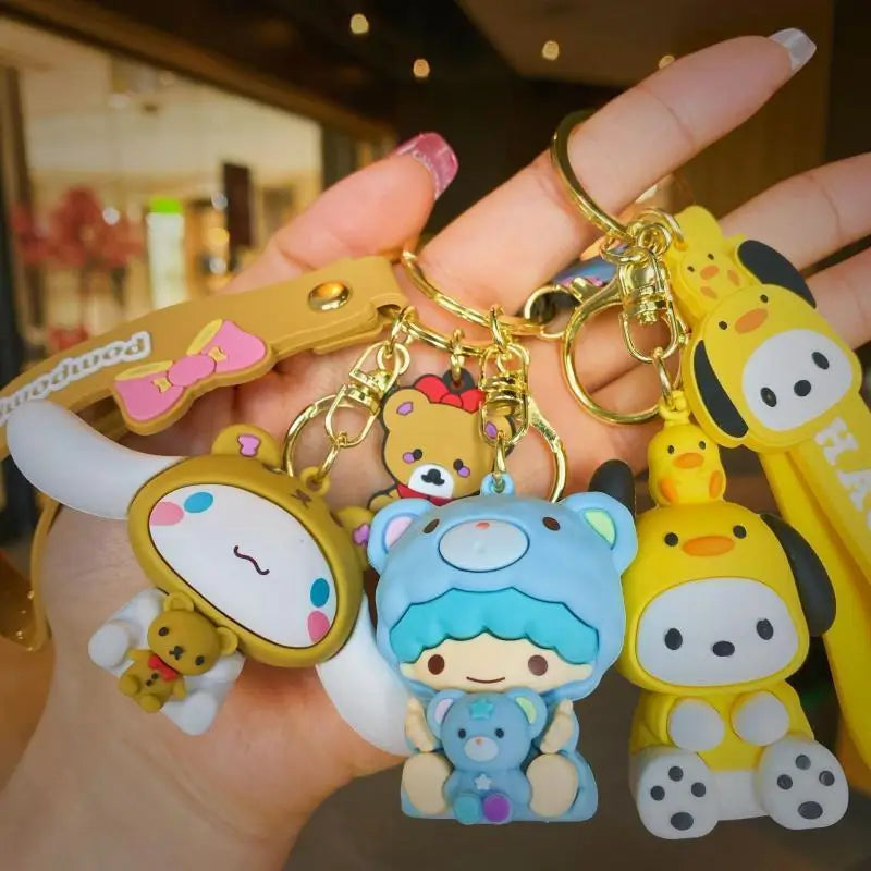 Sanrio Keychain Kawaii Kuromi Cinnamoroll Little Twin Stars New Fashion Girl Bag Pendant Backpack Keyring Toys Kid Birthday Gift