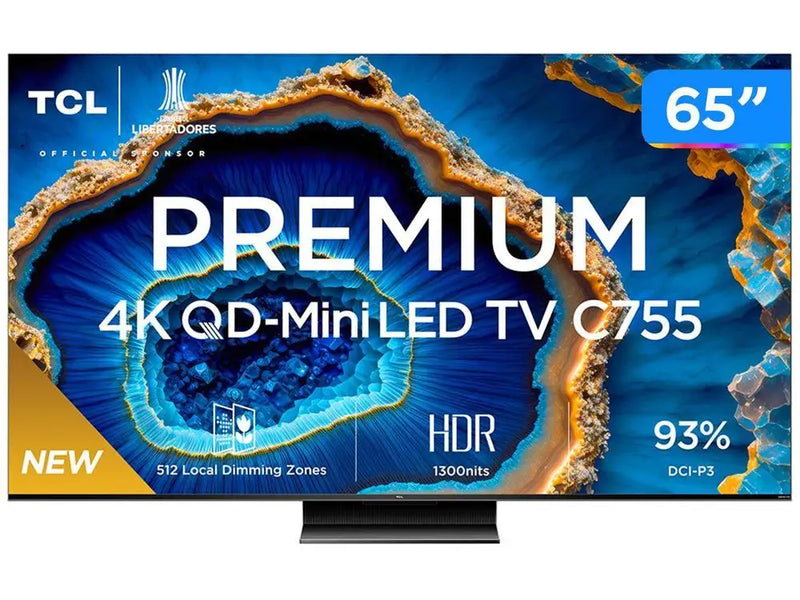 Smart TV 65 "4K UHD QLED Mini LED TCL 65C755 120Hz Wi-Fi Bluetooth 4 HDMI 2 USB