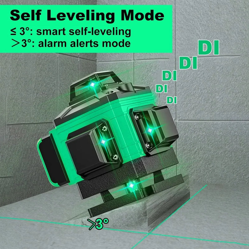 Tegatok16 Lines 4D Professional Laser Level Horizontal Vertical Green Laser Automatic 360°Self-Leveling Laser Building Tools