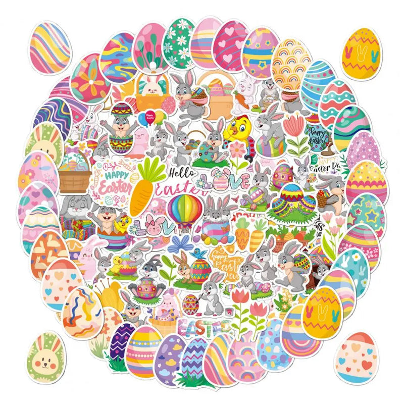 50Pcs Easter Stickers Waterproof Egg Bunny Rabbit Vinyl Stickers Cartoon Cute Sticker  Pack For Kids Water Bottles Laptop Gift