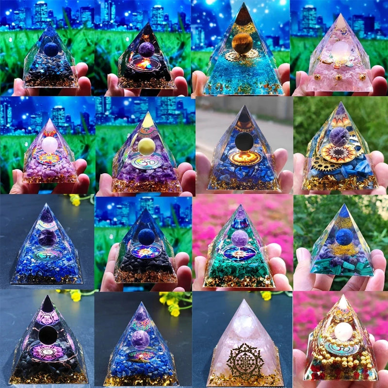 6cm orgonite Crystal Pyramid Chakra Spiritual Orgone Pyramid And Generator With Emf Protection For Reiki Healing