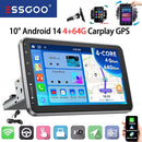 ESSGOO 10" Android 14 4+64G Wireless Carplay Android Auto Car Stereo Radio 1 DIN GPS Navi BT FM RDS WIFI USB EQ SWC w/ Microphoe