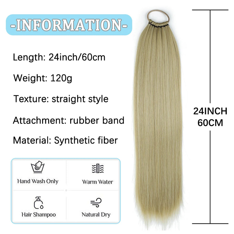 Synthetic Long Straight Ponytail With Elastic Band Wrap Around Straight Ponytail Extension Heat Resistant Pony Tail For Women
