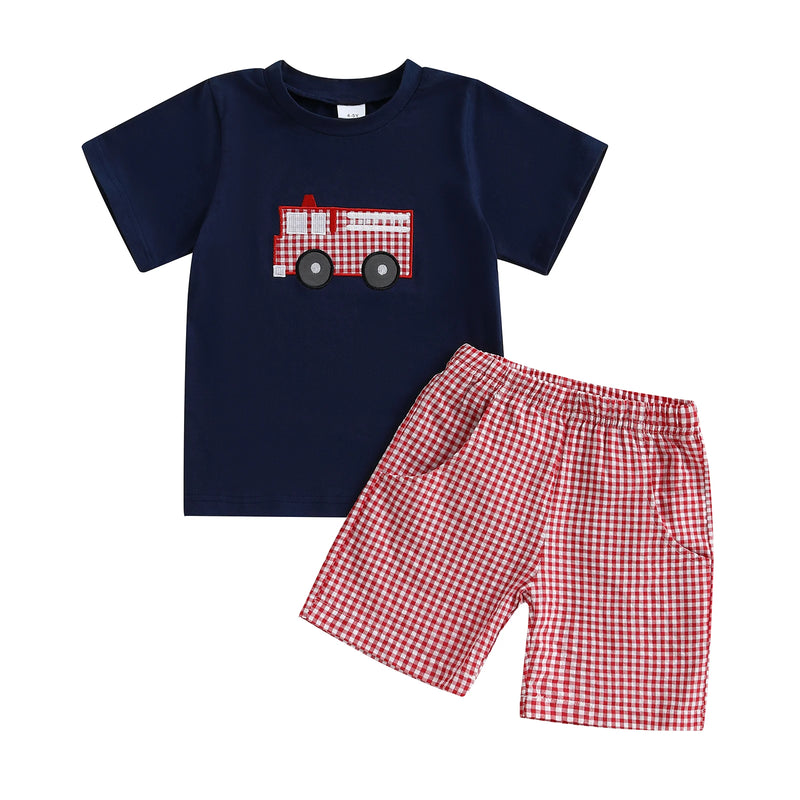 Boys Summer Outfit Set Short Sleeve Dinosaur Print T-shirt with Denim Shorts Toddler Clothing Set for Kids