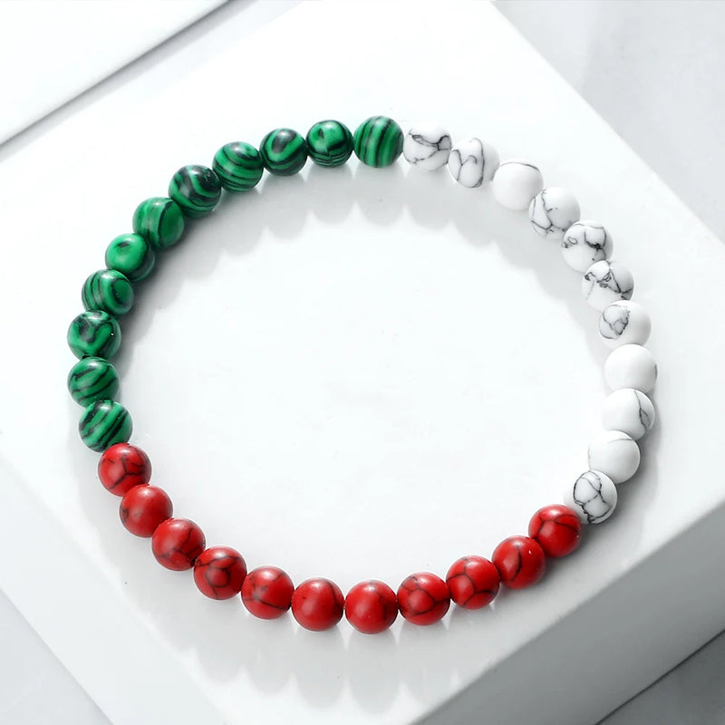 Countries Flag Color Beads Bracelet Natural Stone Palestine Arab Red Green Blue Malachite Bangles Patriot Jewelry Christmas Gift