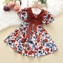 Bear Leader Girl Summer Dress Outfits 2023 New Girls Floral Princess Dress Backless Tie Bow Puff Sleeve Fashion Dress for 3-11 Y