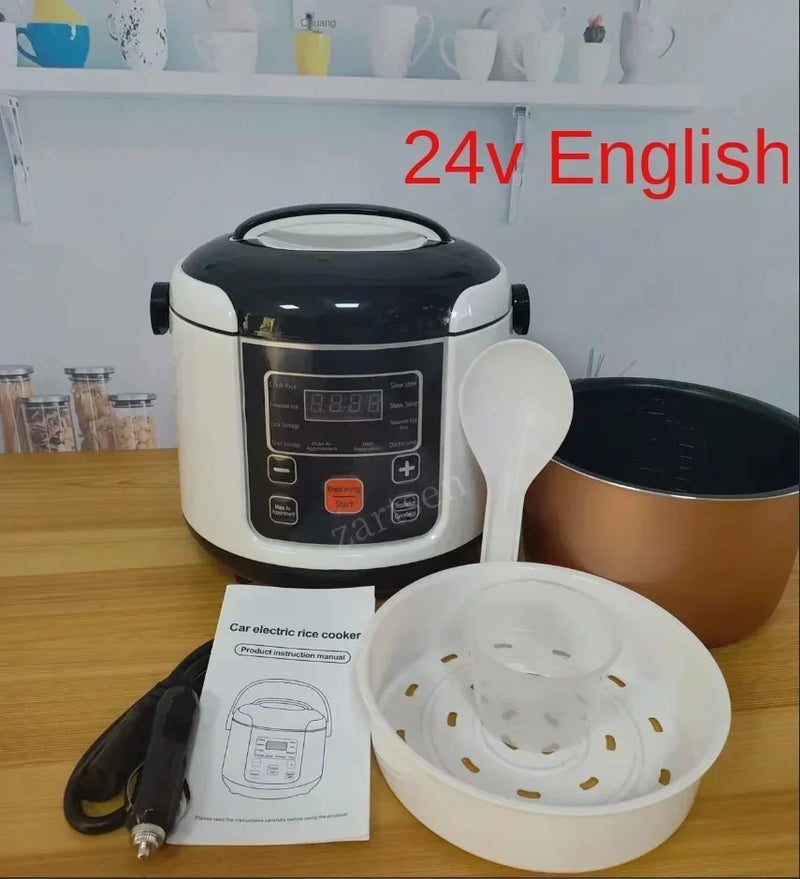 12V 24V Mini Rice Cooker Car Truck Soup Porridge Cooking Machine Food Steamer Heating Lunch Box Meal Heater Warmer 2L