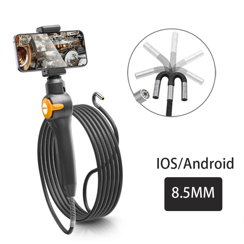 8.5mm  360 Degree Turn Industrial Endoscope Car Inspection Camera With 8 LEDs for iPhone Android 1080P Articulated Borescope 360