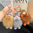 Sleeping Baby Keychain Cute Soft Fluffy Plush Doll Key Ring Women Girl Bags Pendant Backpack Accessories Gifts