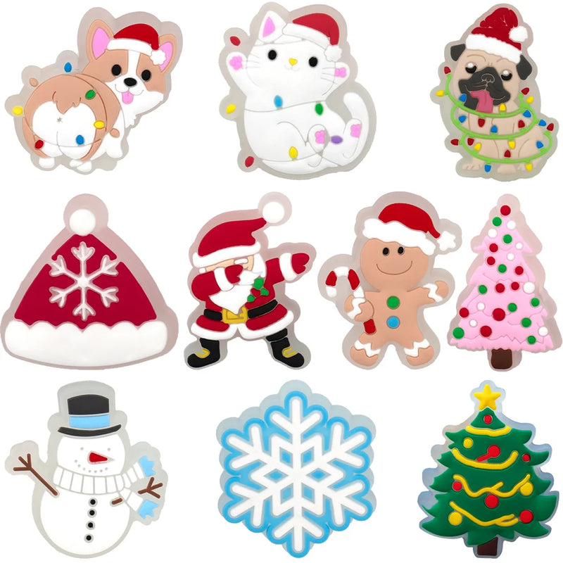 1-5PCS New Christmas LED Shoe Charms,Cute Santa Claus Cat & Dog Pin Accessories for Sandals,Shoe Clogs Buckle Christmas Gifts