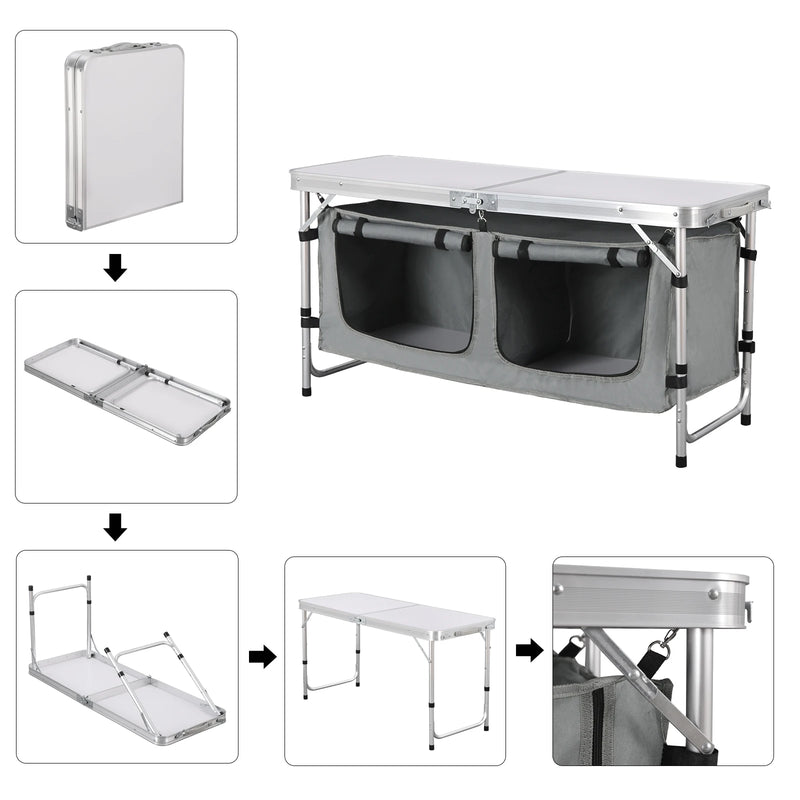 WOLTU Folding Picnic Table Aluminum Suitcase Table with Storage Bag Cupboards Height-Adjustable Camping Table for Garden BBQ