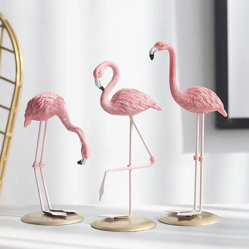 Creative Pink Resin Figurines Crafts Ins Flamingo Ornament Home Desk Cartoon Accessories Living Room Desktop Decorations