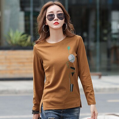 shintimes Print Tshirt Cotton T Shirt Women Korean Clothes 2022 Autumn T-Shirts Womens Long Sleeve Woman Tops Tee Shirt Femme