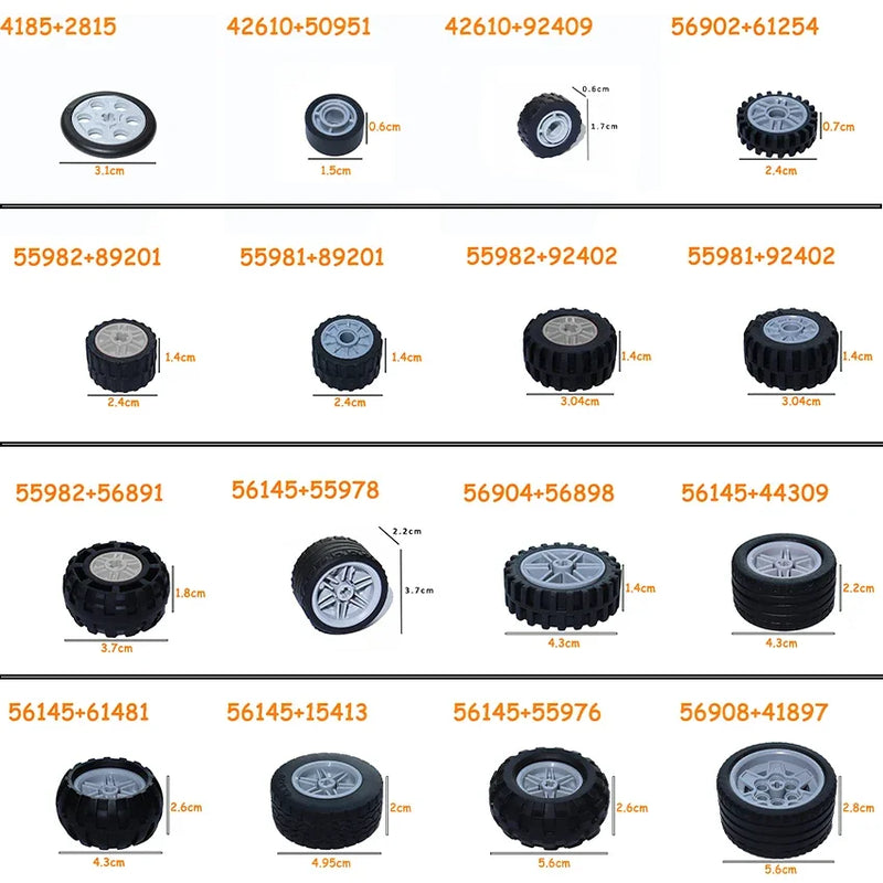 MOC Technical Tire Wheel Cross Hole Set Motorcycle Tyre & Rim Car Truck Wheels Hub Bricks Construction Building Blocks