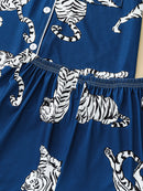 Tiger print pajama set button-down cardigan lapel short elastic waistband shorts women's loungewear