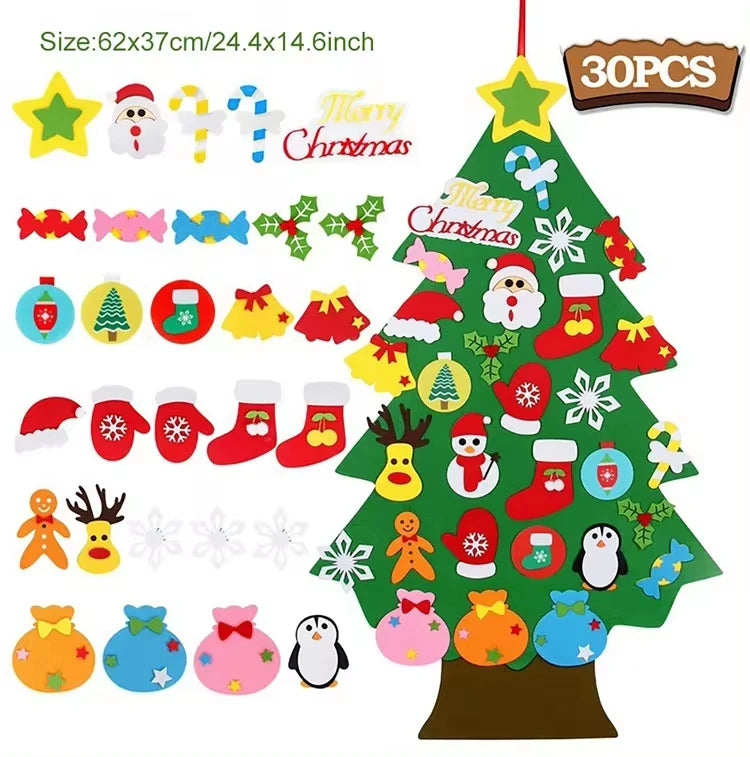 DIY Felt Christmas Tree with Light Merry Christmas Decoration For Home 2024 Xmas Tree Ornaments Navidad Noel New Year Gifts 2025