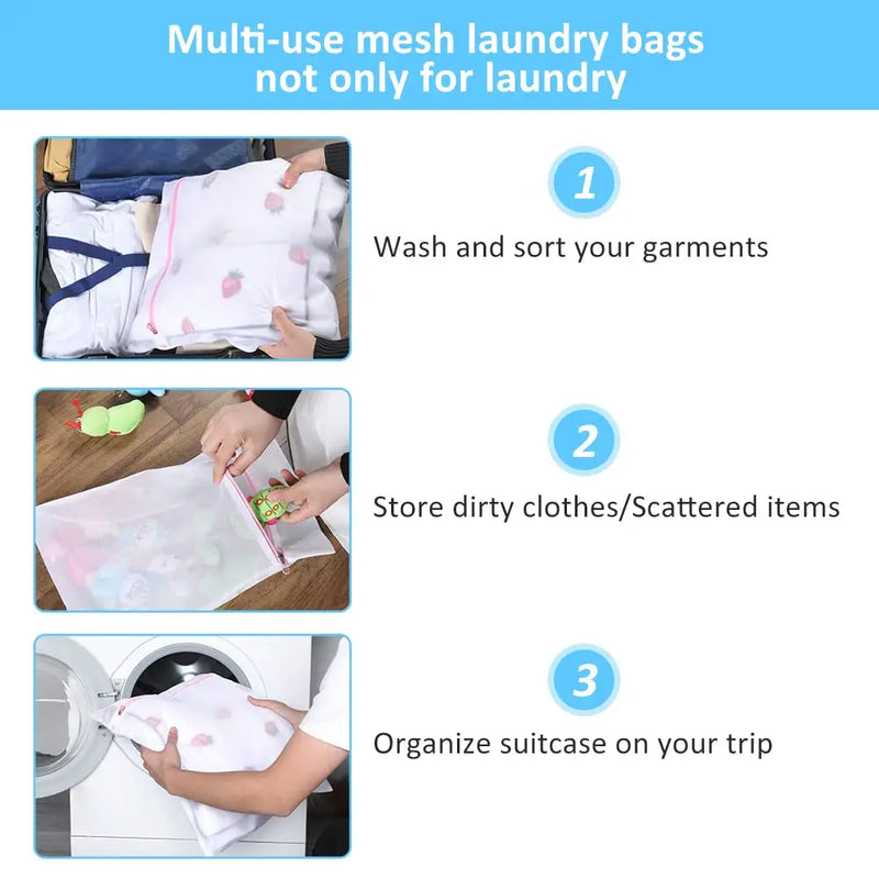 7Pcs Mesh Laundry Bags with Zipper, Travel Storage Organizer Bag, Clothing Washing Bags for Blouse, Bra, Stocking, Underwear