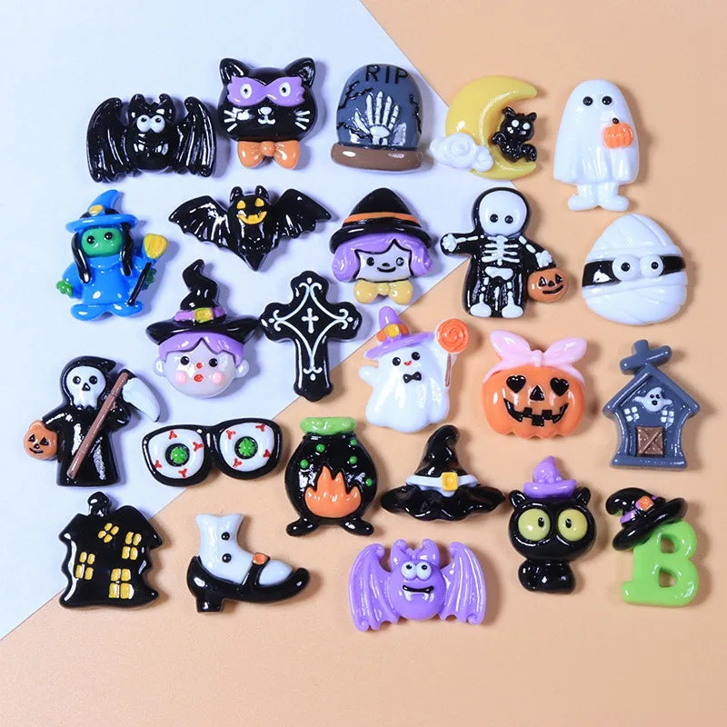 10Pcs New Cute Resin  Mini Halloween Collection Flat Back Manicure Parts Embellishments For Hair Bows Accessories