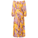 Printing Ladies Long Dress Gathering Pleated Long Sleeved Maix Dresses For Womens Wedding Guest High Slit Cocktail Party Dress