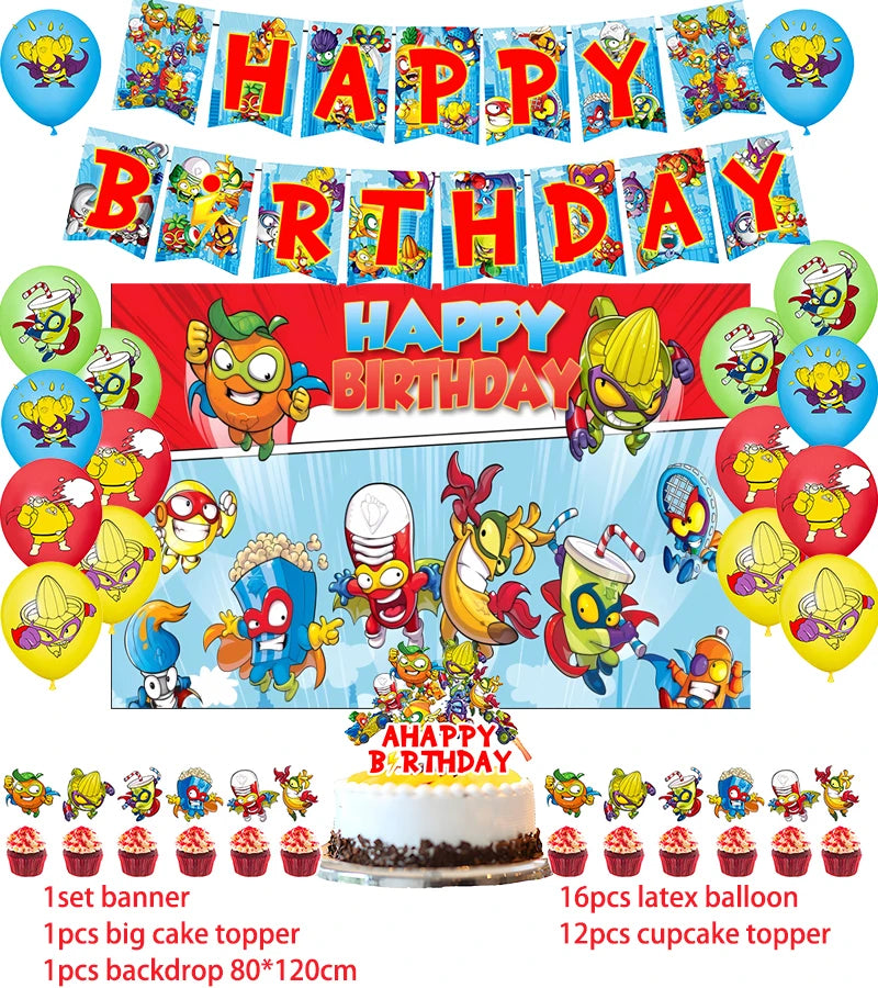 Superzings Birthday Party Supplies Balloon Banner Backdrop Tableware Cake Topper Party Decoration Baby Shower