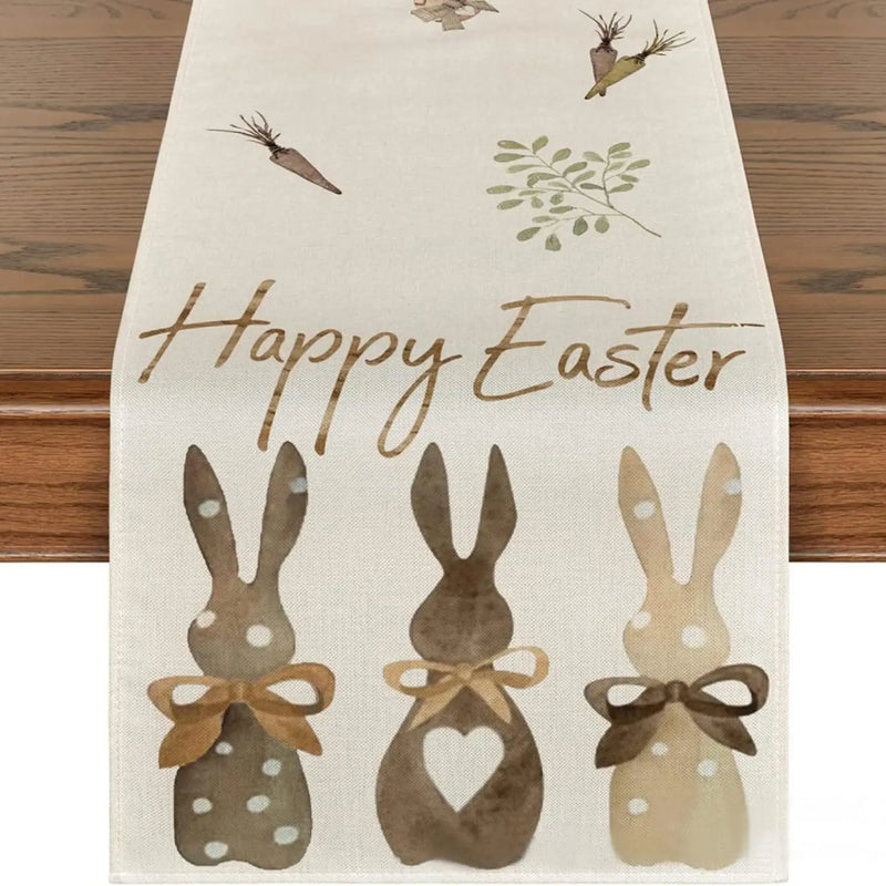 2024 Easter Rabbit Table Runner Linen Bunny Dining Table Cloth Placemat Spring Holiday Happy Easter Decoration For Home Kitchen