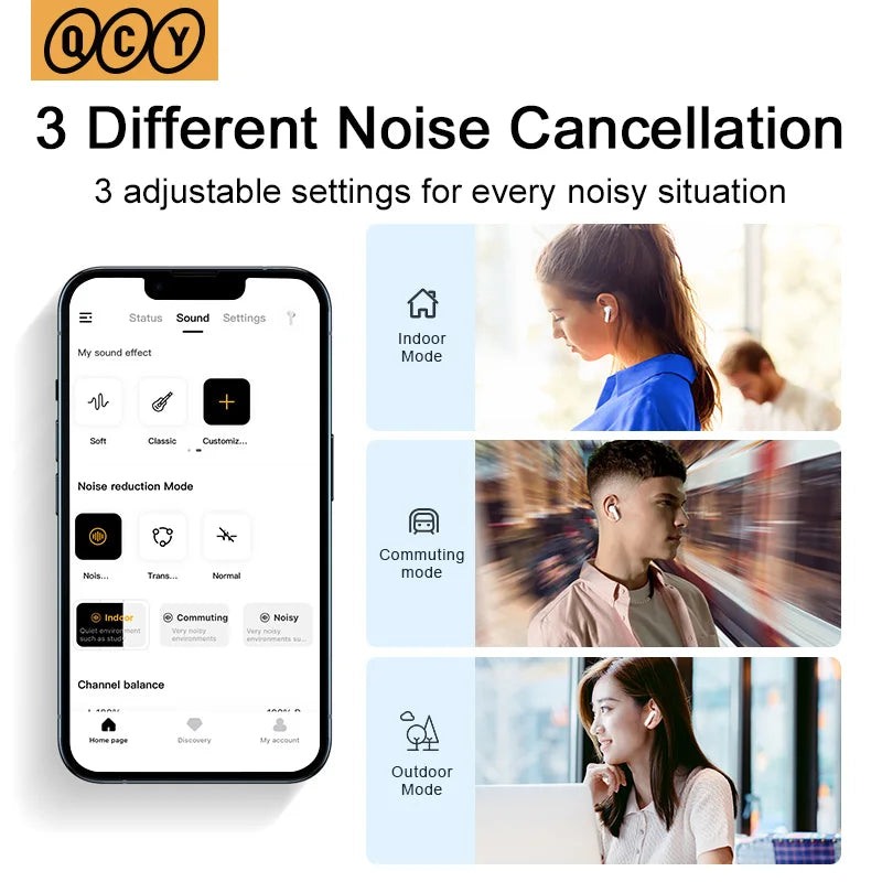 QCY HT05 ANC Wireless Earphones 40dB Active Noise Cancelling Bluetooth 5.2 Headphones 6 Mic ENC HD Call Headset TWS Earbuds