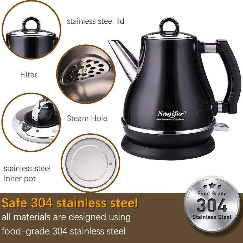 1.2L Colorful 304 Stainless Steel Electric Kettle 1500W Household 220V Quick Heating Electric Boiling Tea Pot Sonifer