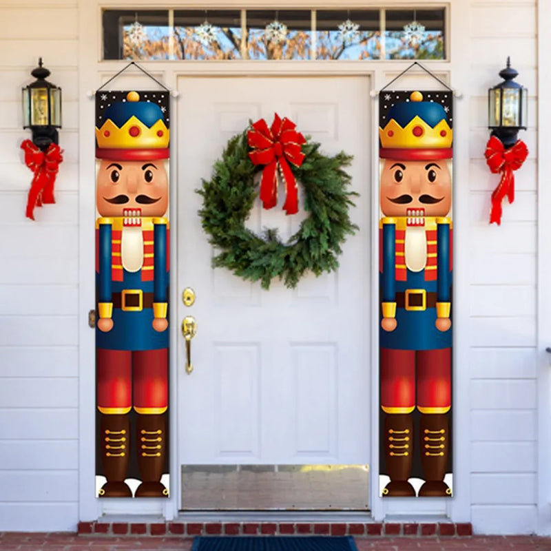 Nutcracker Soldier Banner Christmas Porch Sign Xmas Ornaments Door Hanging Banner For Home Decor 2023 New Year Noel Gift Navidad