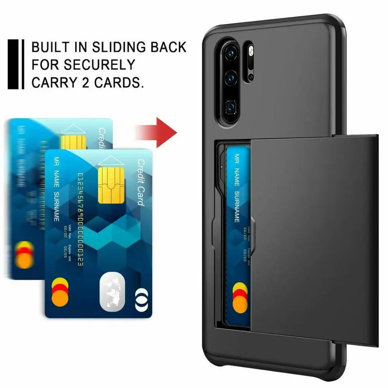 For Huawei P30 Pro Case Hard Armor Phone Case For Huawei P30 Pro P30PRO Wallet Credit Card Holder Slide Protect Cover For P30