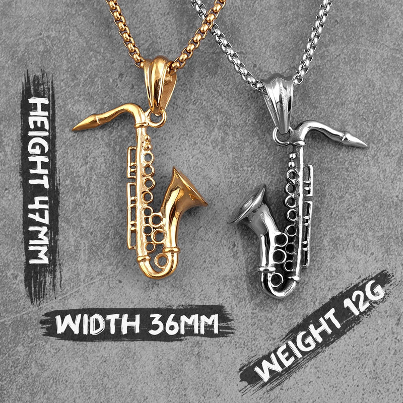 Saxophone Long Men Necklaces Pendant Chain Punk Cool Punk for Boyfriend Male Stainless Steel Jewelry Creativity Gift Wholesale