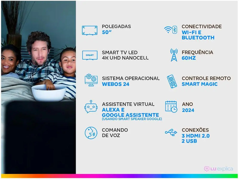 Smart TV 50 "4K LCD LED NanoCell LG 50NANO80TSA WebOS 24 Processor α5 Ger7 Wi-Fi and Bluetooth with Alexa 3 HDMI 2 USB