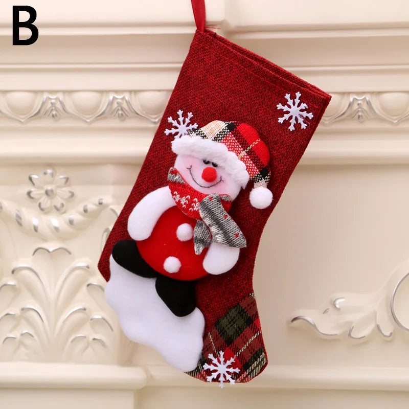 Christmas Stockings Socks Santa Snowman Hanging Xmas Tree Ornaments Christmas Decor for Home New Year Navidad Candy Gift Bags