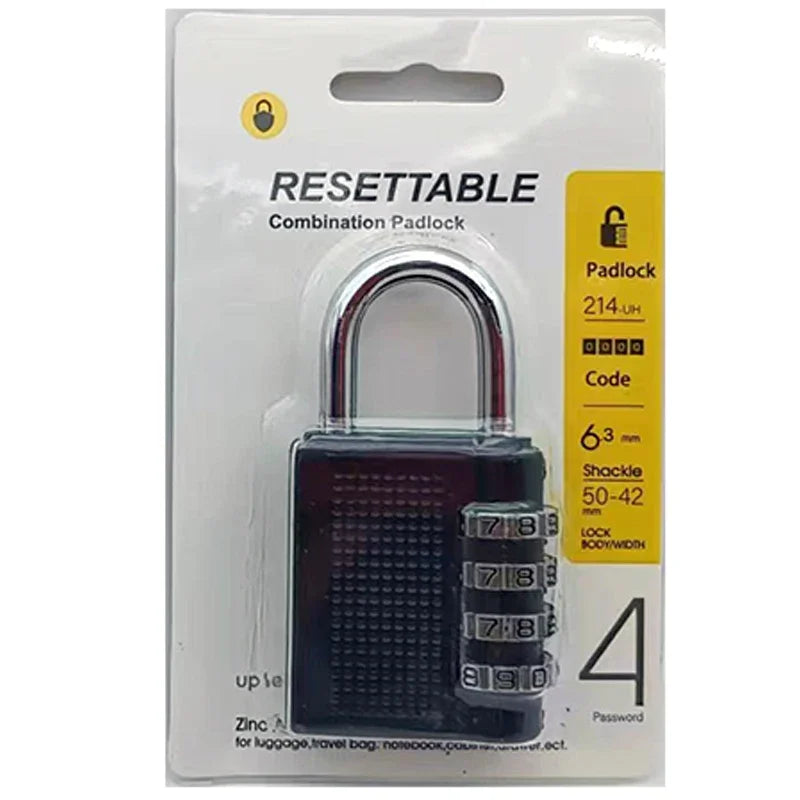 Black 4 Dial Digit Security Padlock Weatherproof Combination Lock for Luggage and Outdoor Use