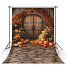 Mehofond Photography Background Autumn Pumpkin Barn Wooden Door Thanksgiving Kids Birthday Portrait Decor Photo Backdrop Studio