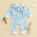 Easter Bunny Print Cotton Blend Long Sleeve Rompers for Infant Boys and Girls Hooded Spring Bodysuits with Cute Rabbit Design