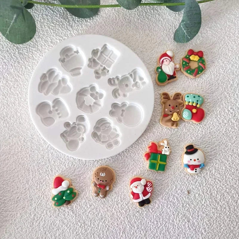 Mirosie Christmas Fondant Cake Dry Pace Silicone Mold Diy Santa Claus Snowman Elk Bell Chocolate Mold Baking Accessories