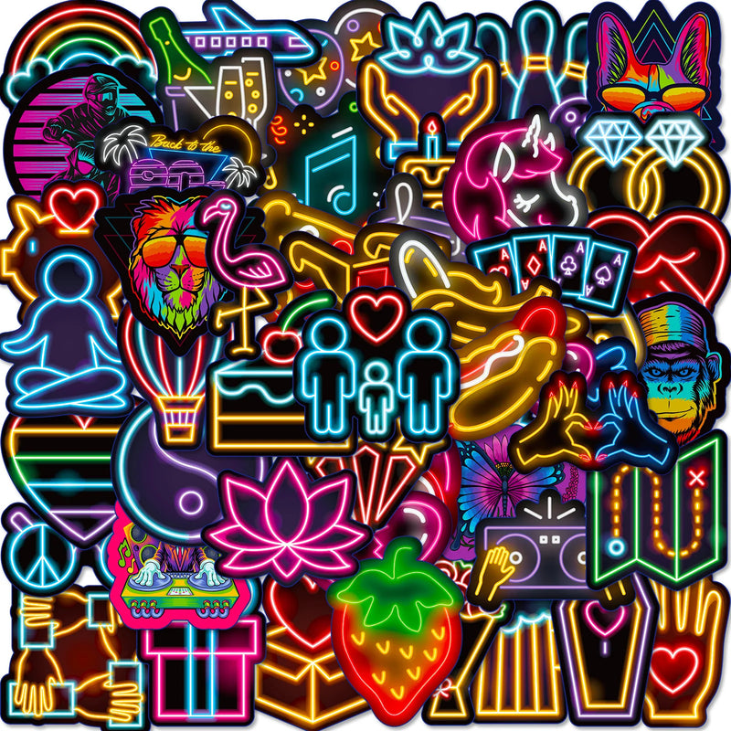 50PCS Cool Neon Cartoon Graffiti Stickers Phone Guitar Laptop Notebook Suitcase Cup Waterproof Sticker Decals Kids Toys Gift