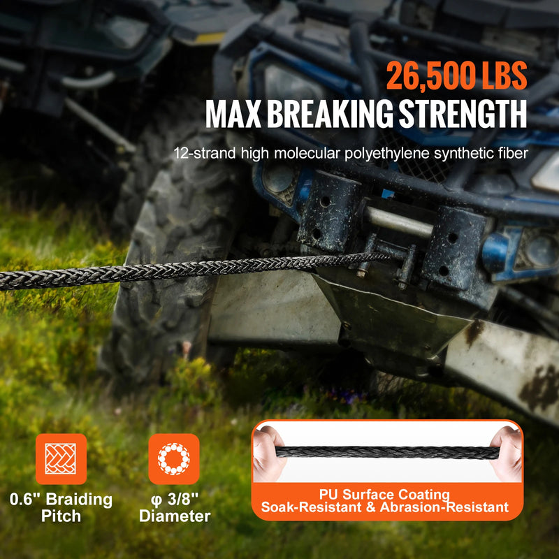 SucceBuy 26500/32000Lbs Synthetic Winch Rope Truck Boat Replacement Line Cable Rope with Forged Hook ATV Car Outdoor Accessories