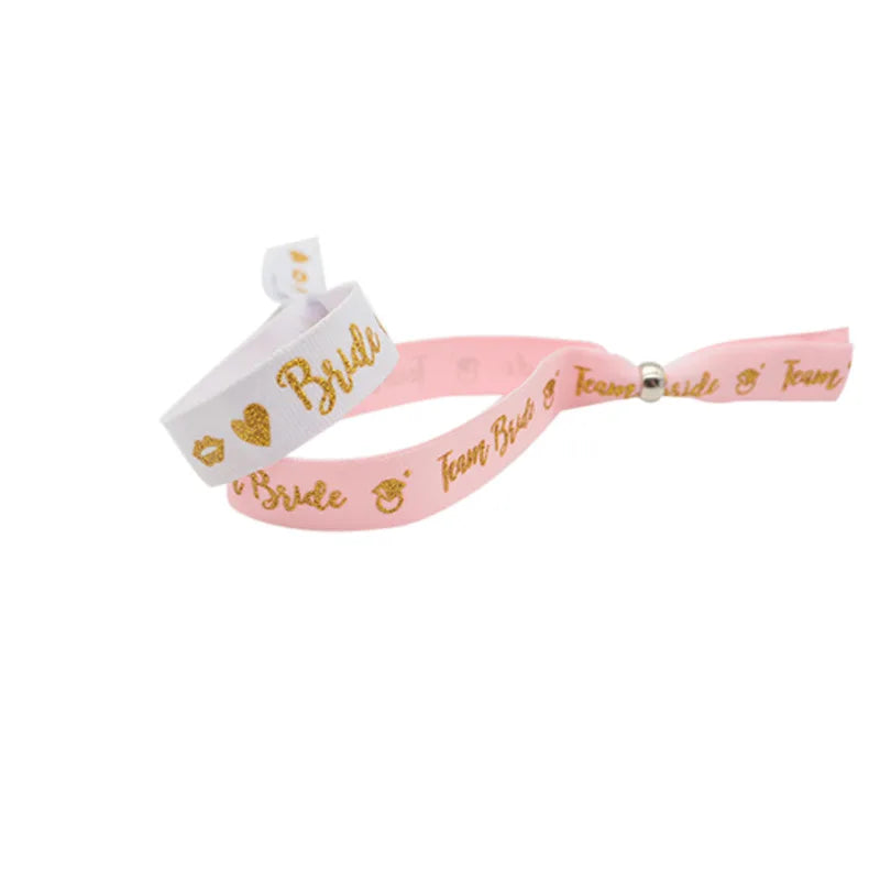 Bride Adjustable Wrist Strap with Sliding Buckle Team Bride Single Party Gold Sparkling Pink Ribbon Hen Party