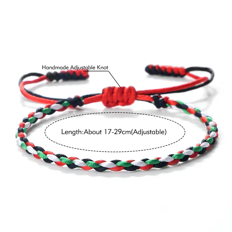 Palestine Flag String Bracelet Red Black White Green Rope Braided Bangle Christmas Gift UAE Kuwait Natural Stone Beads Bracelets