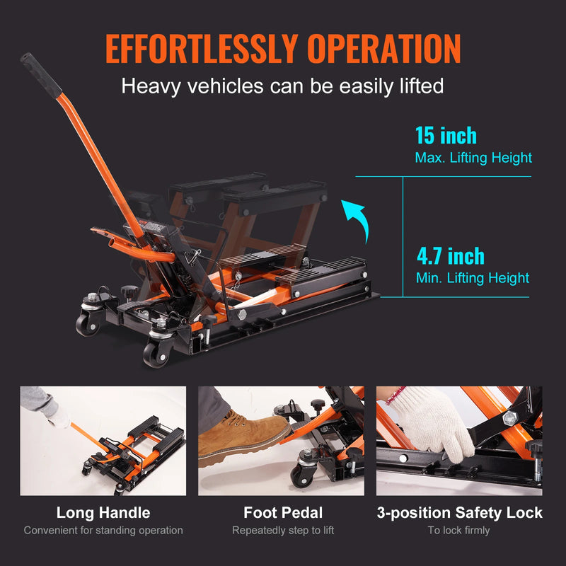 SucceBuy Steel Hydraulic Motorcycle Jack Stand 1500LBS ATV Scissor Lift Jack 4.7"-15" Scissor Lift Jack Stand for Motorcycle ATV